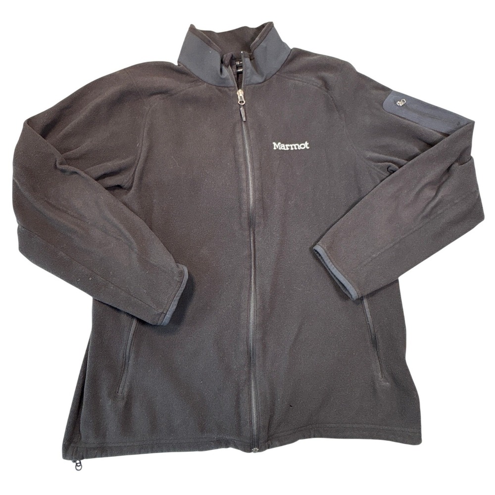 Marmot Polartec Fleece Jacket Mens Large Black Full Zip Mock Neck Outdoor Layer